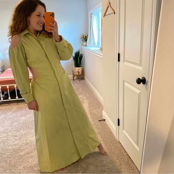SIR. The Label Green Khaki Cotton Button Front Long Sleeve Maxi Dress Large NWT - Picture 15 of 15